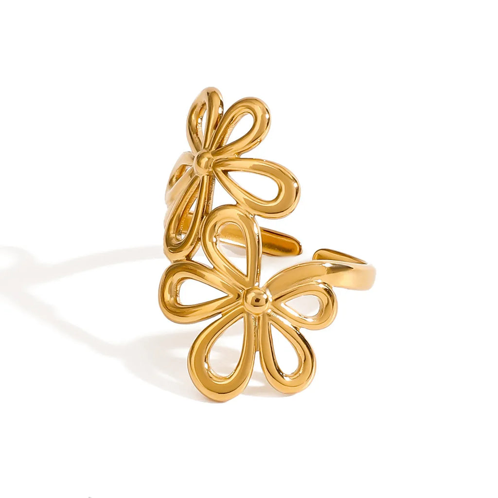 Stainless steel flower ring from Shopimist featuring a detailed floral design and polished finish.