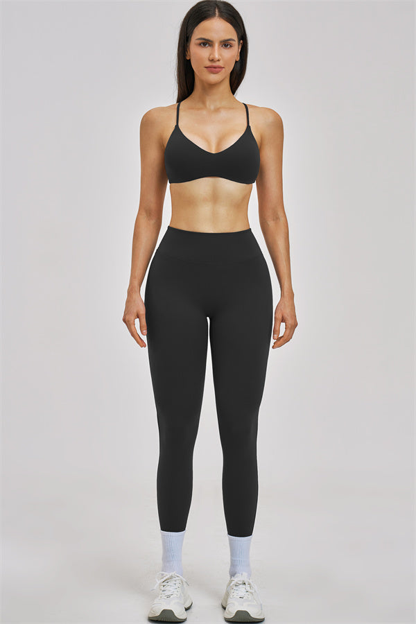 Fitglutes Activewear Zenith sports bra and leggings 2-piece set, black and pink workout gymwear for women, seamless athletic apparel.