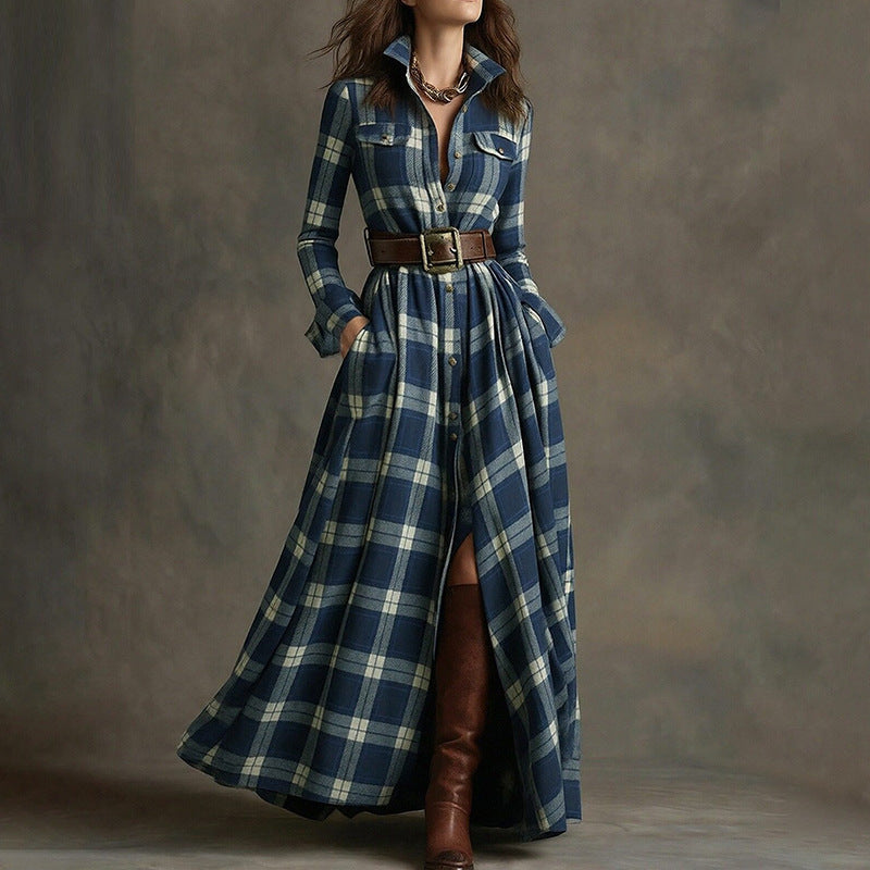 Women's printed lapel slim-fit dress in casualwear style by Plush Fashion Hub, featuring a fashionable and comfortable design.