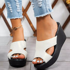 Open toe wedge sandals by Shopimist featuring a stylish design with a comfortable platform and ankle strap in tan color.