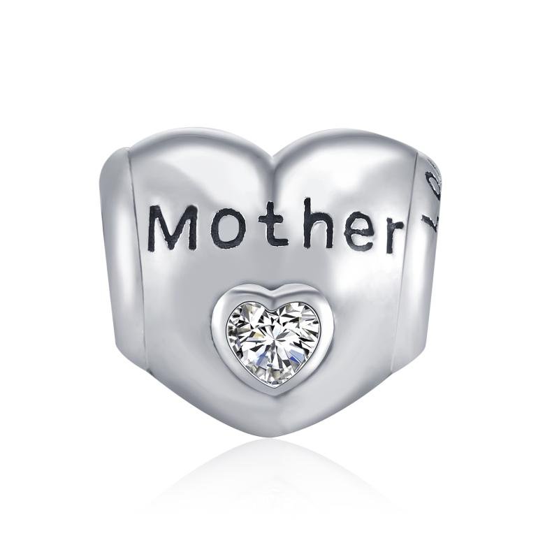 Sterling silver heart zircon bracelet and necklace charm for mother, featuring a delicate design and sparkling accents.