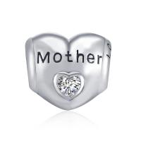 Sterling silver heart zircon bracelet and necklace charm for mother, featuring a delicate design with sparkling stones.