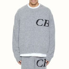 Unisex Casual Oversized CB Letter Knit Crew Neck Sweater