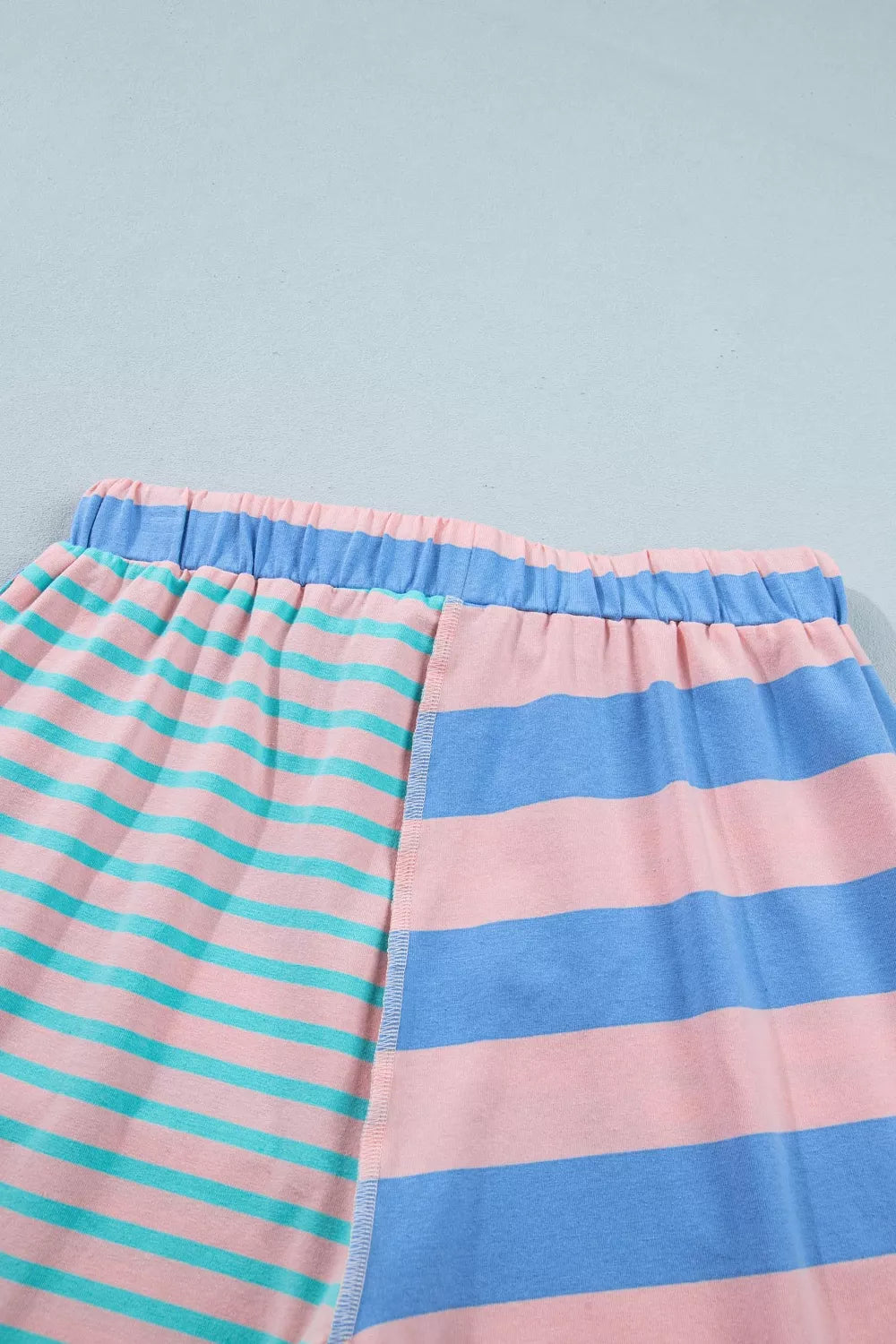 Stripe exposed seam mixed patchwork loose short set by Shopimist featuring striped and patterned fabric in casual style.