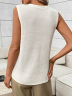 Women's sleeveless knit sweater vest with buttons and side pockets, trendy Trendsi fashion, casual layered top for women.