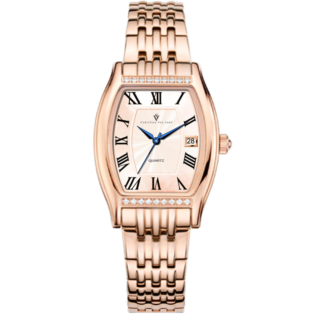 Christian Van Sant Women's Gemma watch with a sleek silver band and round dial, stylish jewelry accessory for women.