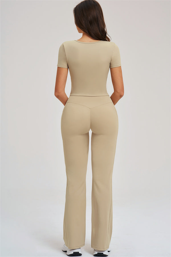 Fitglutes activewear Sizzle T-shirt and flared leggings 2-piece set, stylish gymwear with comfortable fit and vibrant design.