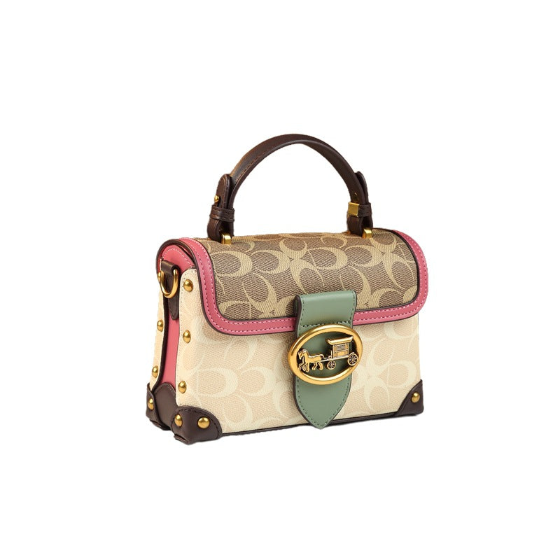 Leather Small Square Bag for Women, Fashionable Magenta Color, Handheld Mini Bag, Elegant and Stylish, Shoulder Crossbody Bag