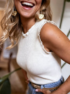 Women's ribbed, stretchy sleeveless tank top with wide straps and crew neck from Plush Fashion Hub, shown on a neutral background.
