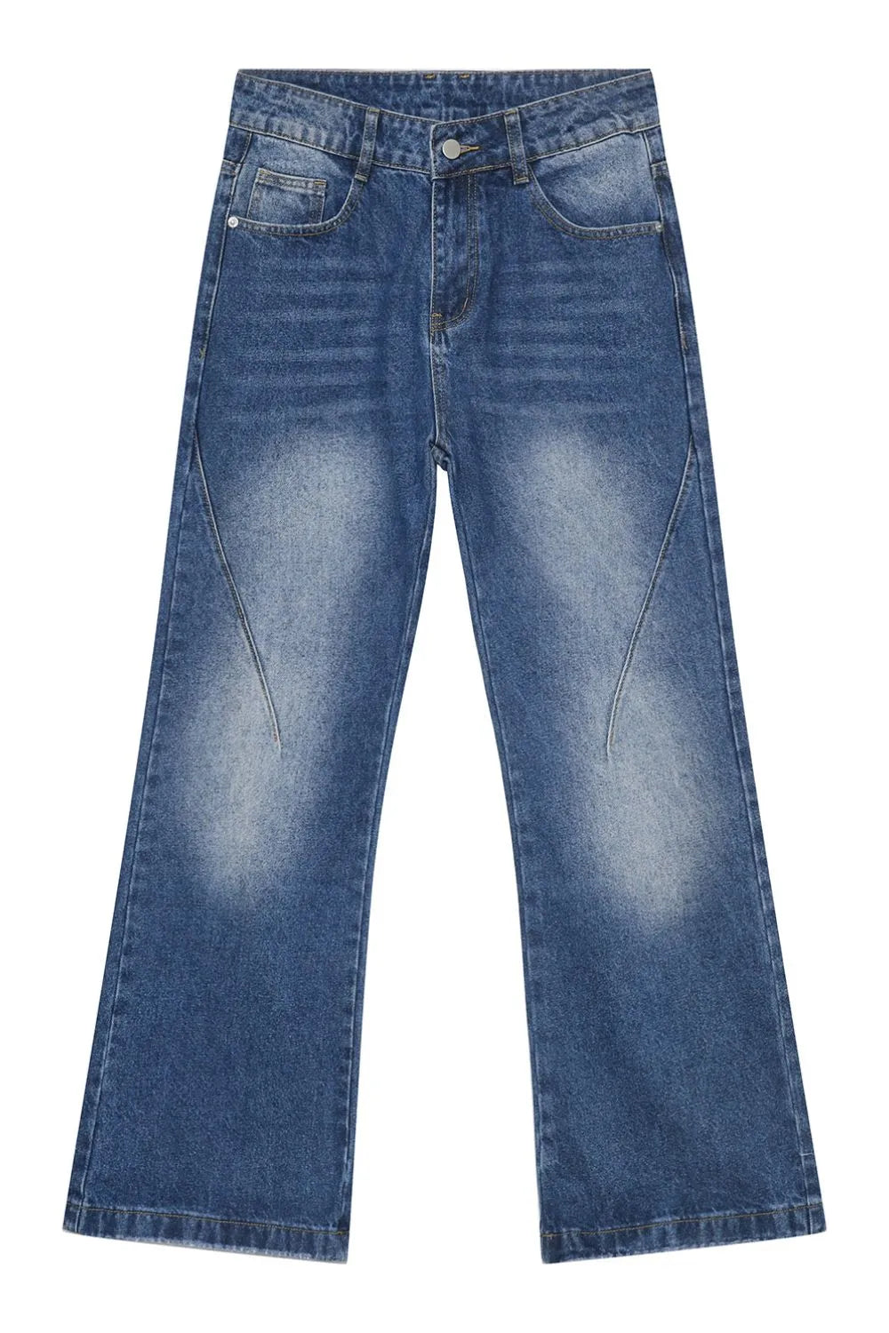 Plush Fashion Hub washed denim jeans with front and back pockets, casual fit, and classic blue denim fabric.