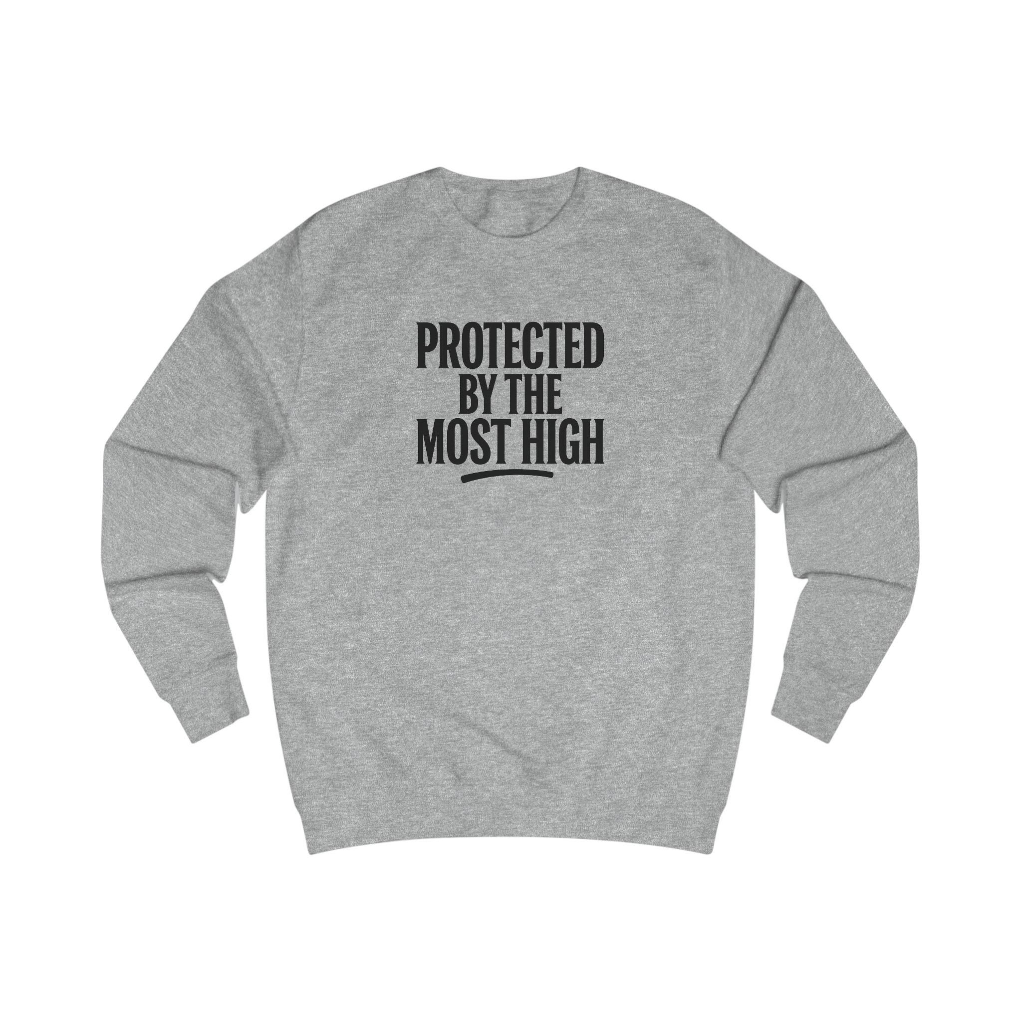 Wear Your Worship Psalm 91 sweatshirt featuring a crewneck with inspirational "Protected By The Most High" design, casual apparel.