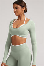 Fitglutes Activewear long sleeve crop top and leggings 2-piece set, stylish gymwear and workout clothes for active lifestyles.