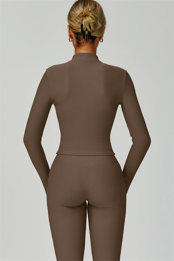 Fitglutes Activewear sports bra, jacket, and leggings 3-piece set, designed for workout and gym wear, shown in the image.