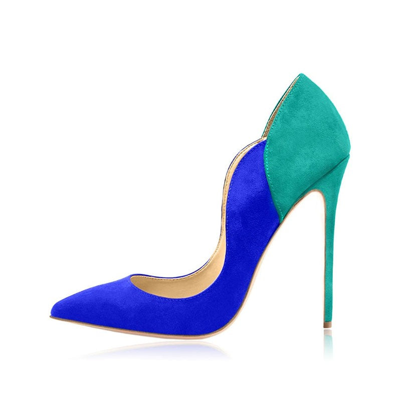 Eprolo color-block stiletto heels featuring a sleek design with vibrant contrasting panels and pointed toe.