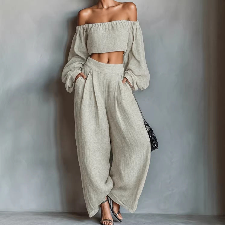 Plush Fashion Hub relaxed wide-leg trouser set, stylish pants with a comfortable fit, shown in a natural pose on a neutral background.