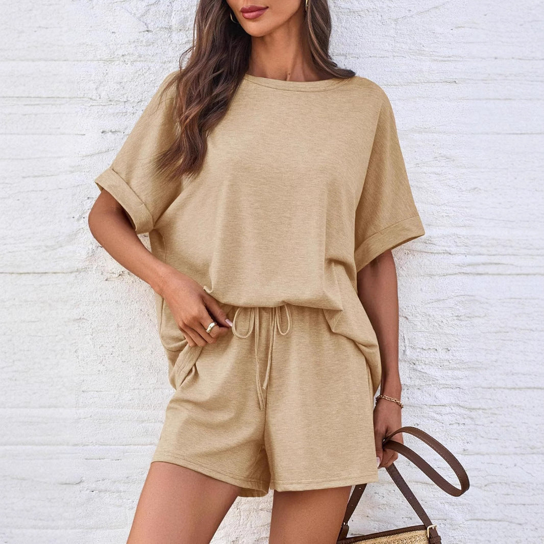 Plush Fashion Hub oversized casual T-shirt and drawstring shorts set in soft fabric, perfect for relaxed everyday wear.