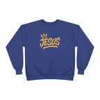 Gold script Jesus Crown crewneck sweatshirt by Wear Your Worship, featuring inspirational design on soft apparel.