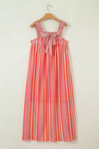 Stripe Ruffled Straps Ribbon Knot Flowy Vacation Maxi Dress