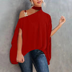 Women's one-shoulder printed T-shirt by Plush Fashion Hub, casualwear with a stylish one-shoulder design and colorful print.