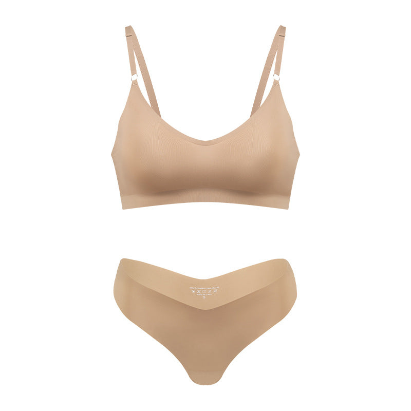 Seamless large size women's V-neck underwear set with briefs, no steel ring, by eprolo, displayed on a neutral background.