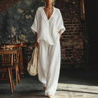 FitiqueFit V-neck loose short-sleeve top and pants set in five colors, casualwear for women, available in sizes S to 4XL