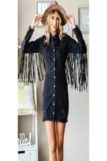 Fringe Western Black Mini Dress Pretty Little Patriot