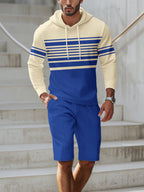 Men's plus size striped hoodie and shorts casual set from Trendsi, featuring comfortable fabric and relaxed fit.