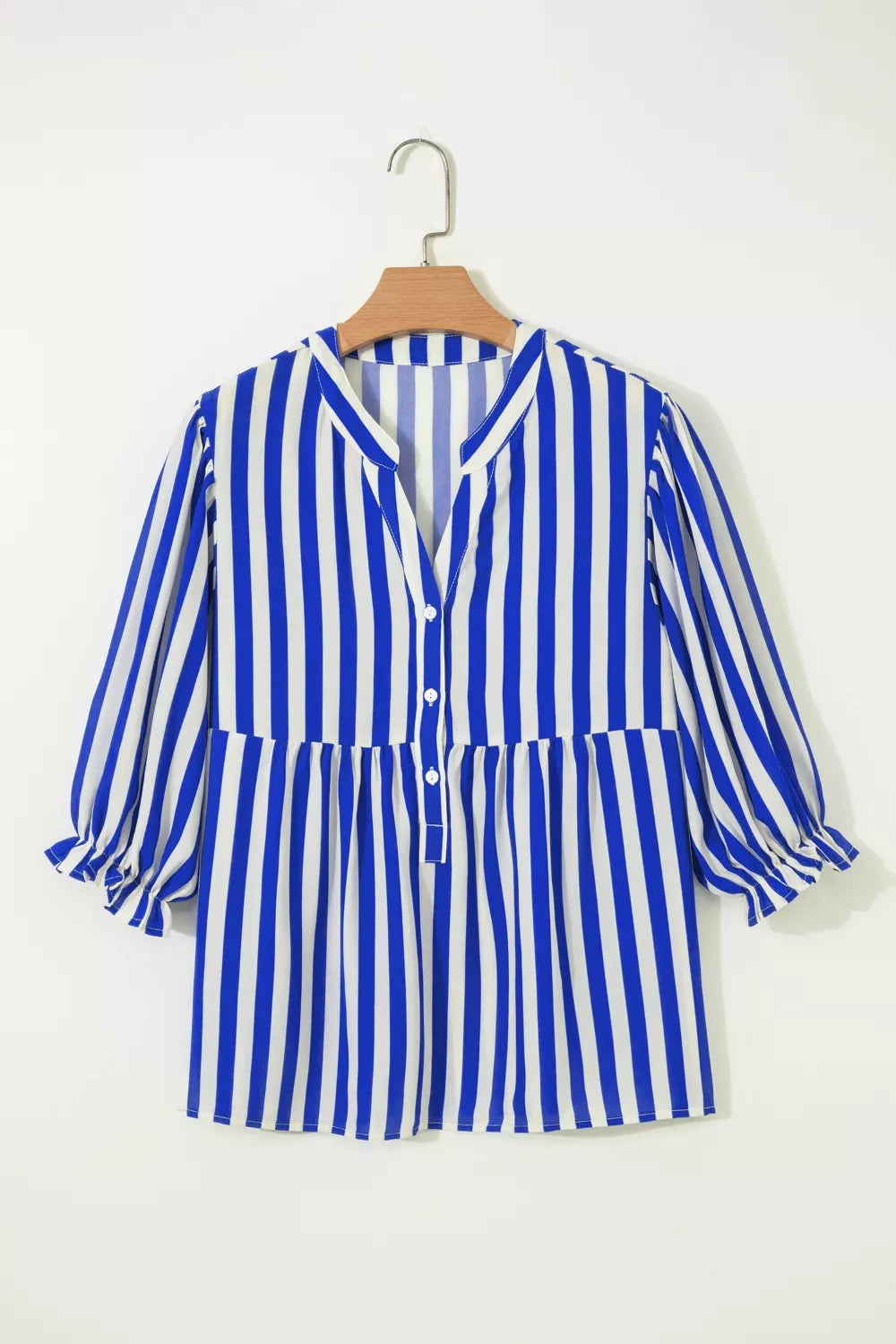 Shopimist stripe balloon sleeve loose button-up shirt with a relaxed fit and stylish design, shown on a hanger.