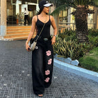 Cat Paw Embroidery Wide Leg Jeans
