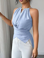 Plush Fashion Hub halter neck crisscross cami tank top with stylish design and lightweight fabric, perfect for casual wear.