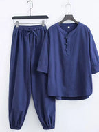 Men's plus size Chinese style top and pants set by Shopimist, featuring traditional design and comfortable fit.