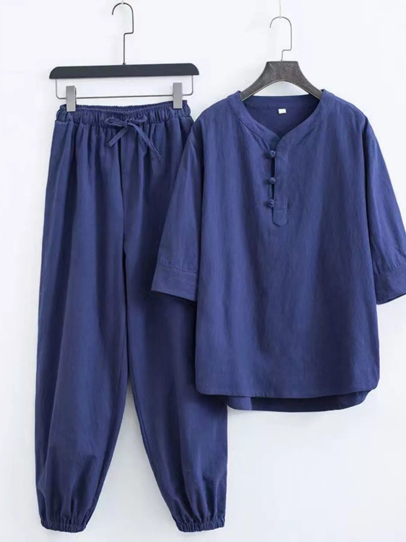 Men's plus size Chinese style top and pants set by Shopimist, featuring traditional design and comfortable fit.