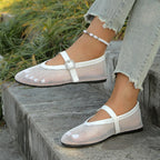 Women's breathable mesh flat sandals with round toes, summer shoes by Trendsi, featuring a comfortable slip-on design and open-toe style.