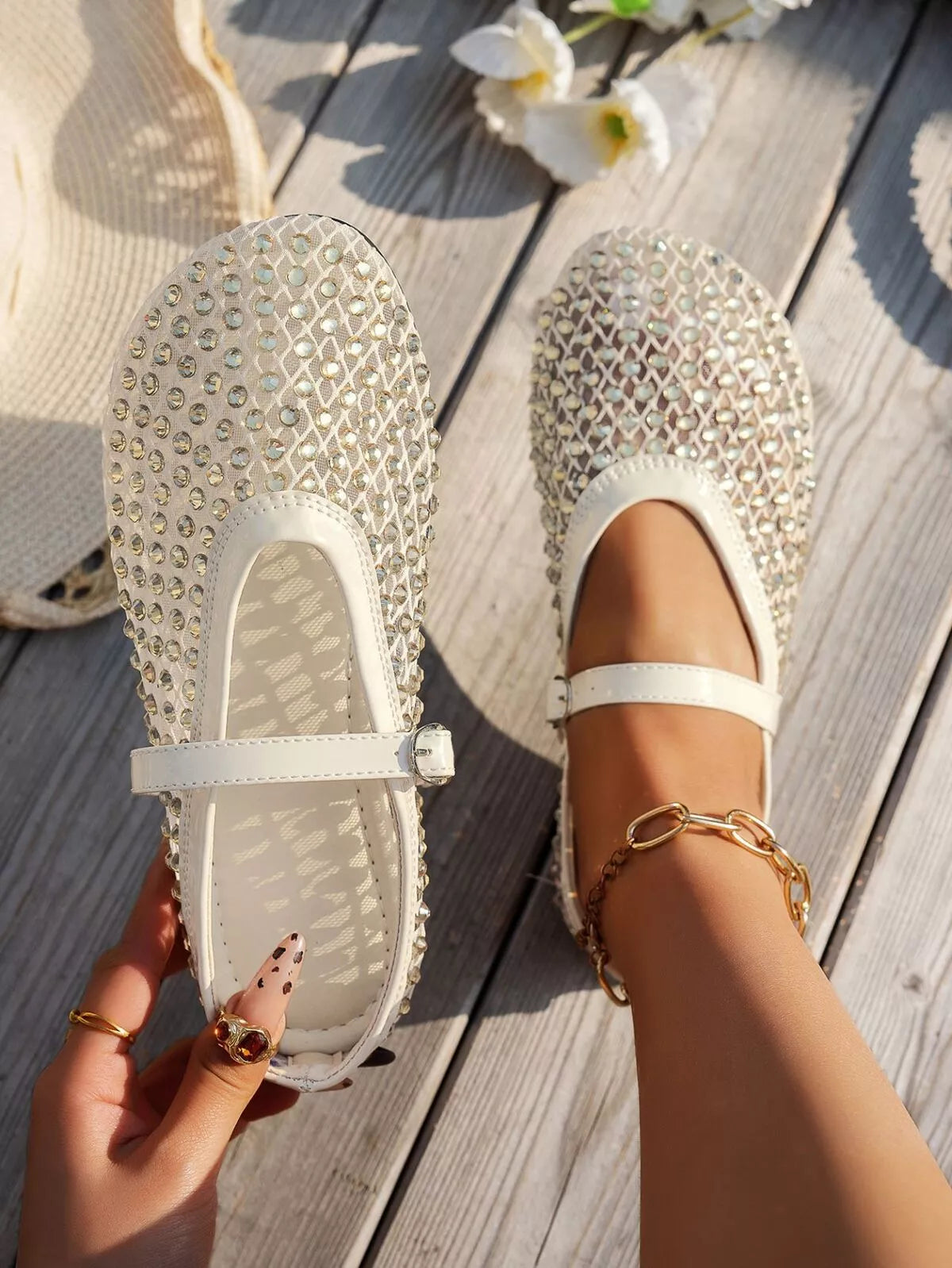 Sparkling mesh ballet flats sandals by Shopimist featuring shimmering design and comfortable slip-on style.