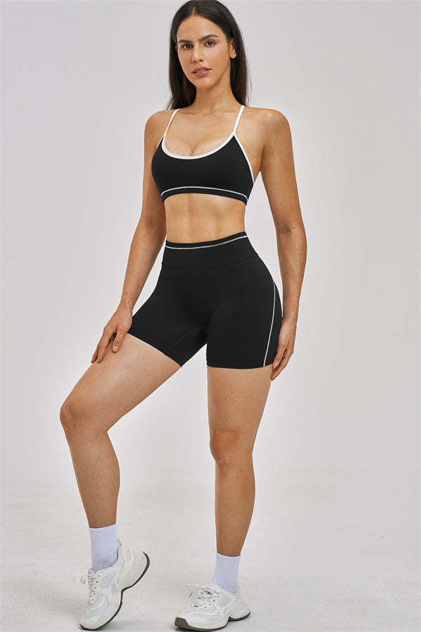 Fitglutes activewear sports bra and shorts 2-piece set, designed for workout, featuring a breathable sports bra and fitted gym shorts.