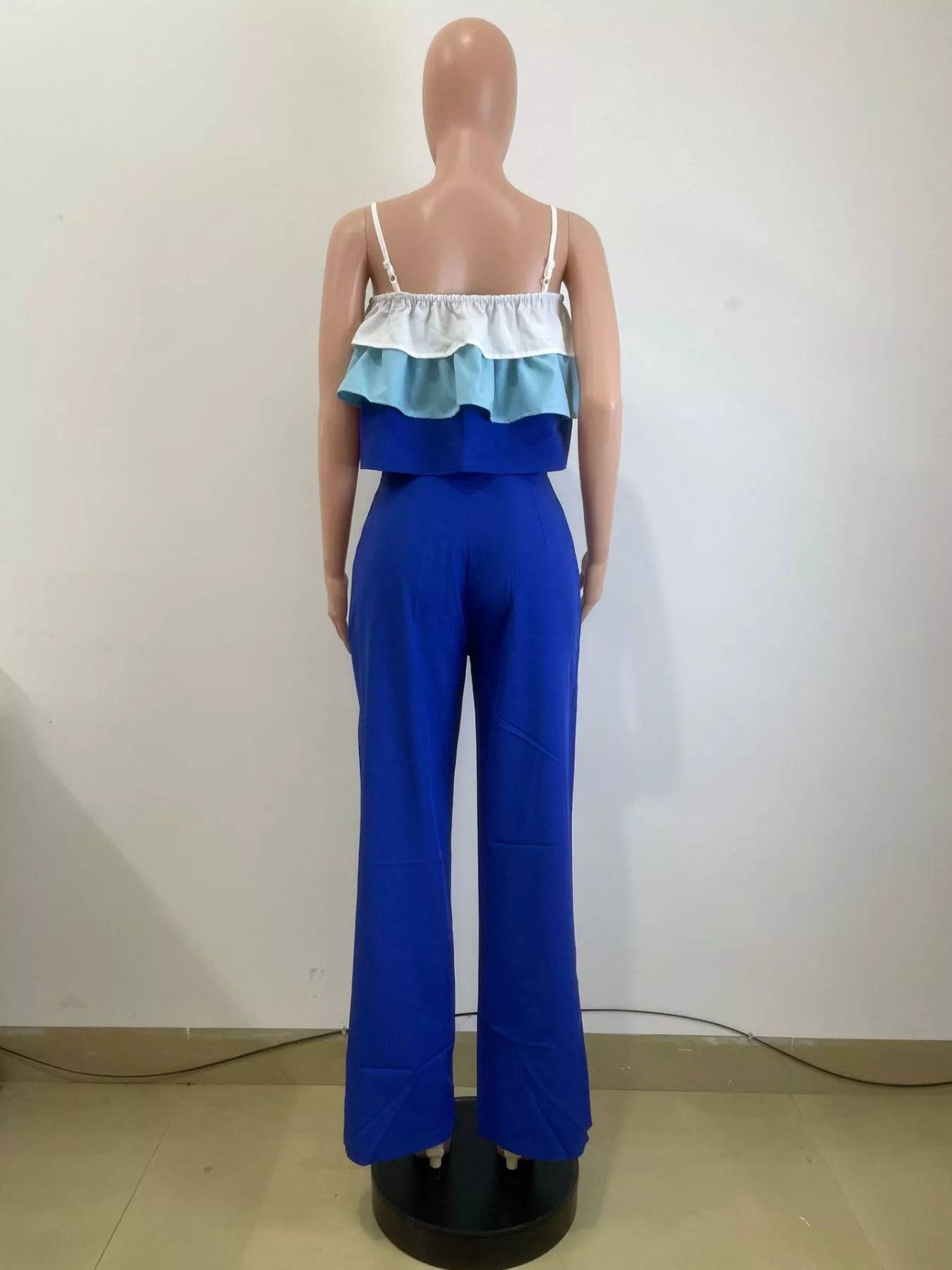 Layered ruffle crop top and matching pants set by Shopimist, featuring layered ruffle details and stylish coordinated outfit.