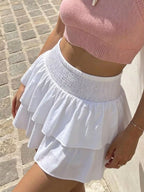 Smocked ruffled mini skirt from Trendsi, featuring a flowy design with ruffle details and a fitted smocked waist.