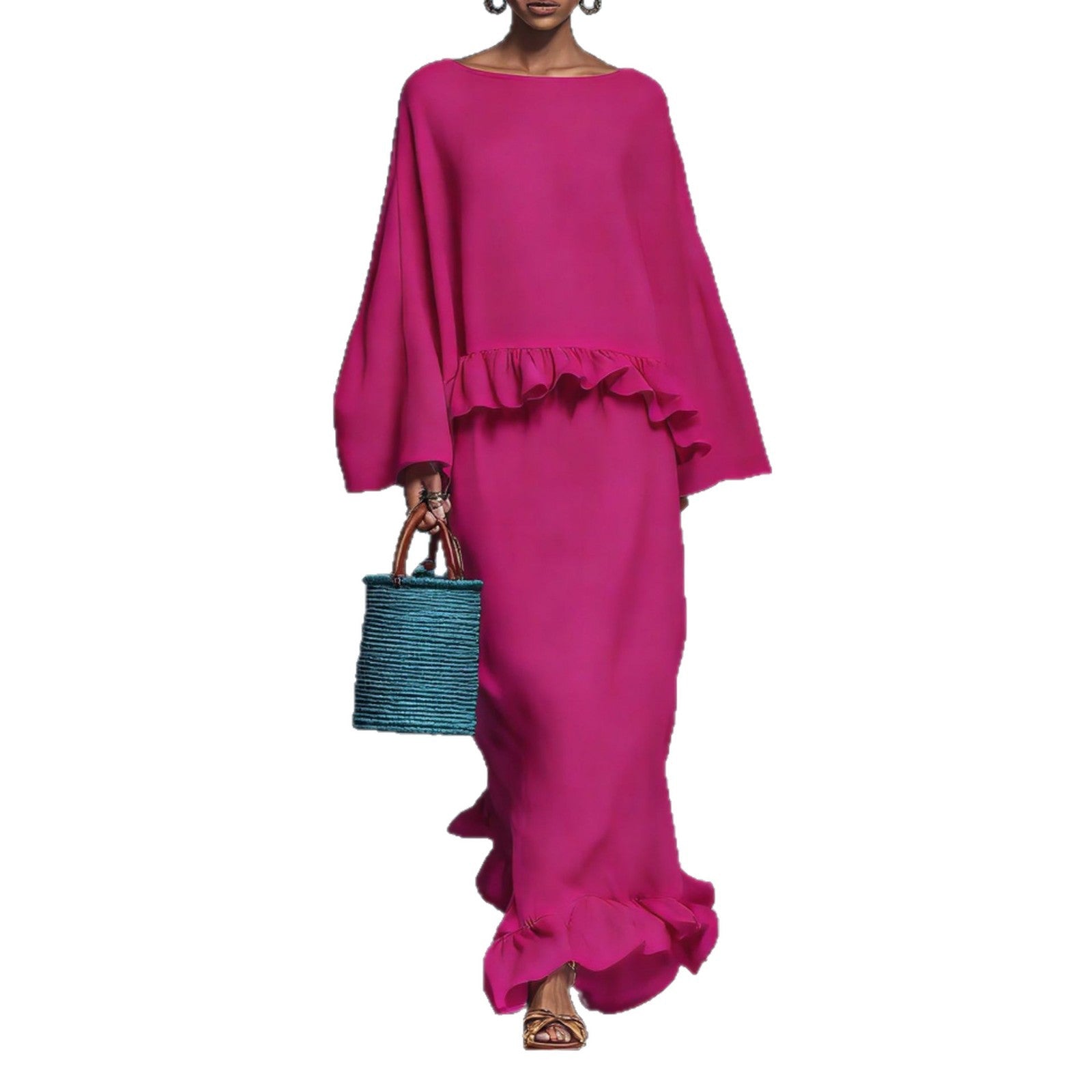 Modern Solid Long Sleeve Top & Irregular Skirt Set