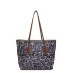 Women's Large-Capacity Fashion Shopping Tote – Leopard-Print PU Leather Shoulder & Hand Carry Bag
