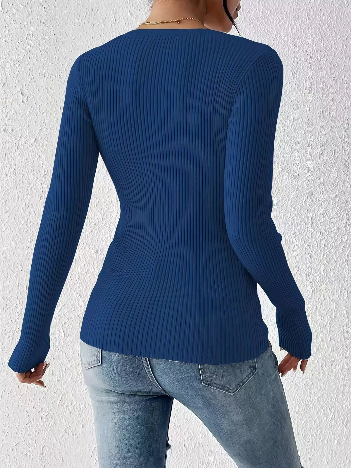 Simply Love ribbed knit button front knit top featuring a fitted design and long sleeves, displayed on a neutral background.