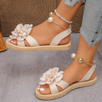 Shopimist flower open toe sandals with decorative floral accents and comfortable straps, perfect for summer wear.
