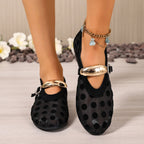 Women's polka dot mesh slip-on flats by Trendsi, lightweight casual walking shoes with breathable mesh and stylish polka dot design.