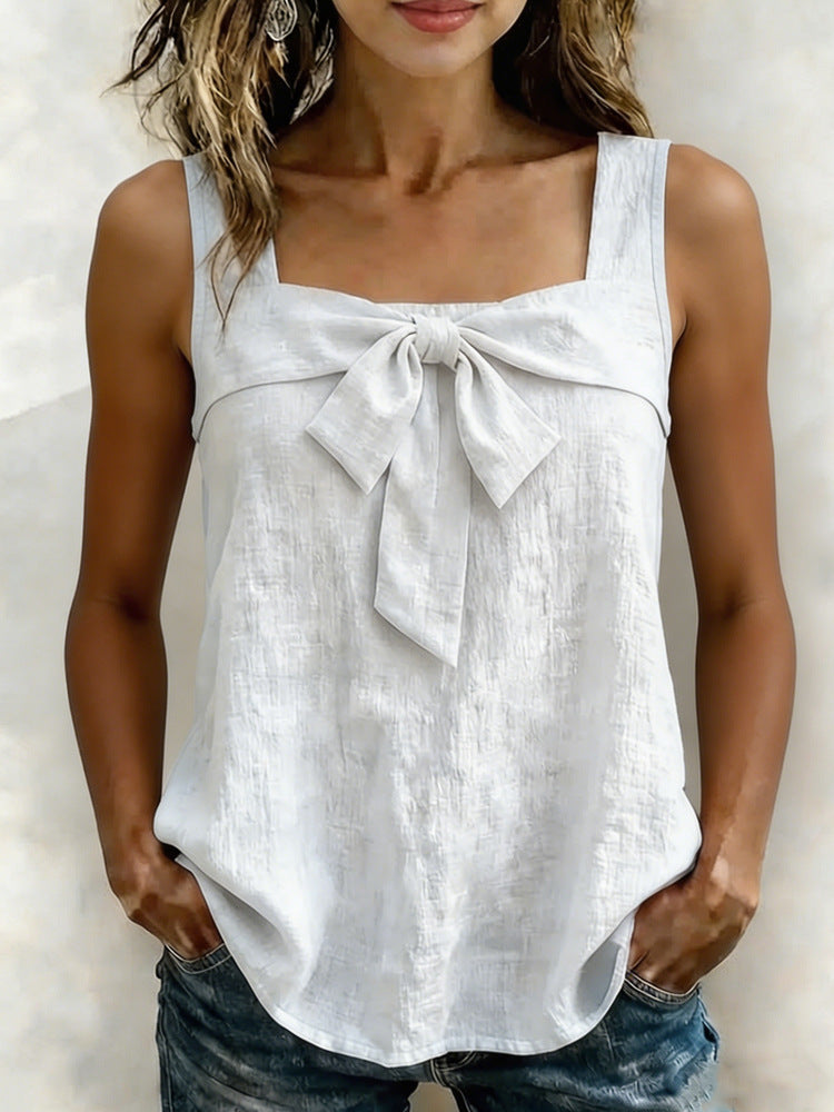 Women's square-neck sleeveless tank top with wide straps from Plush Fashion Hub, shown in a light color on a plain background.