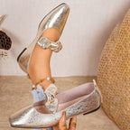 Plush Fashion Hub bow square toe slip-on sandals with stylish design and comfortable fit, featuring a modern square toe shape.