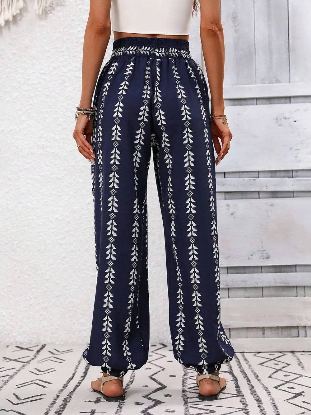 Plush Fashion Hub printed high-waist pants with a stylish design, featuring a comfortable fit and trendy fashion details.