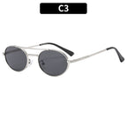 Retro oval dual-beam metal sunglasses with UV protection, stylish eyewear by Plush Fashion Hub, featuring metal frames and tinted lenses.