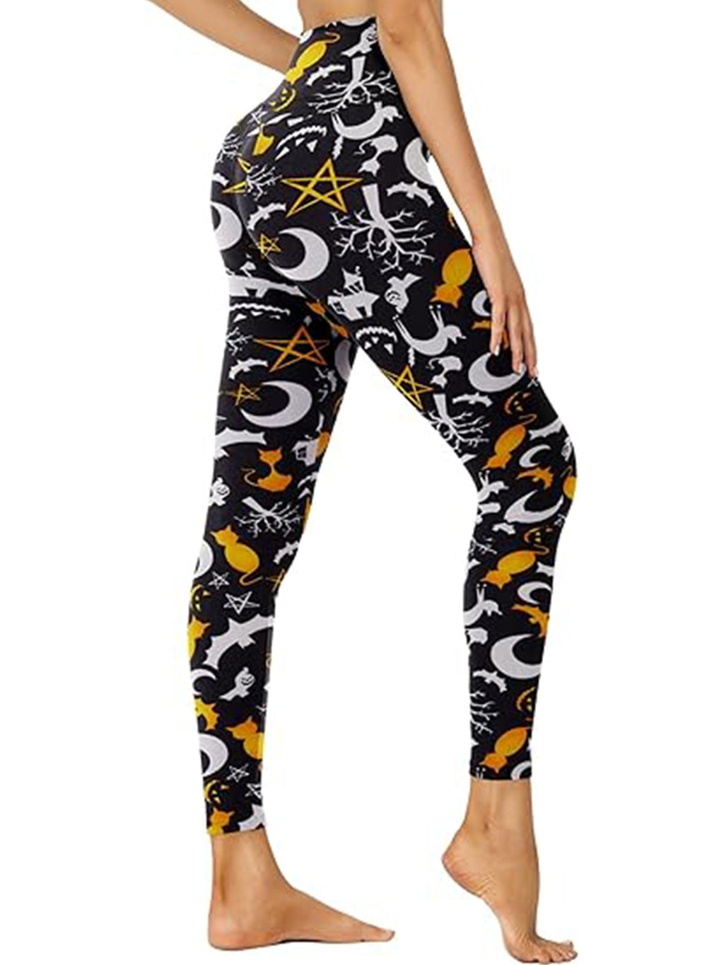 FitiqueFit high-rise cropped leggings with moon cat print, stylish activewear workout pants for fitness and casual wear.