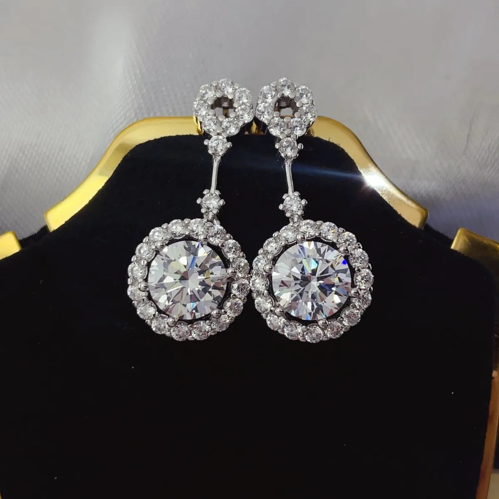 Shopimist 4 Carat Crystal Drop Dangle Earrings with Round Halo Design, featuring sparkling crystal drops and elegant hoop accents.