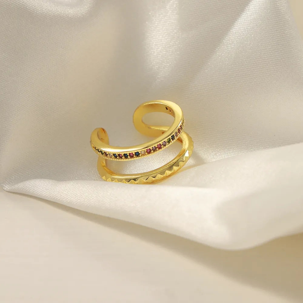 Gold-plated Czech diamond double-layered ring with intricate design, showcasing sparkling gemstones and elegant craftsmanship.