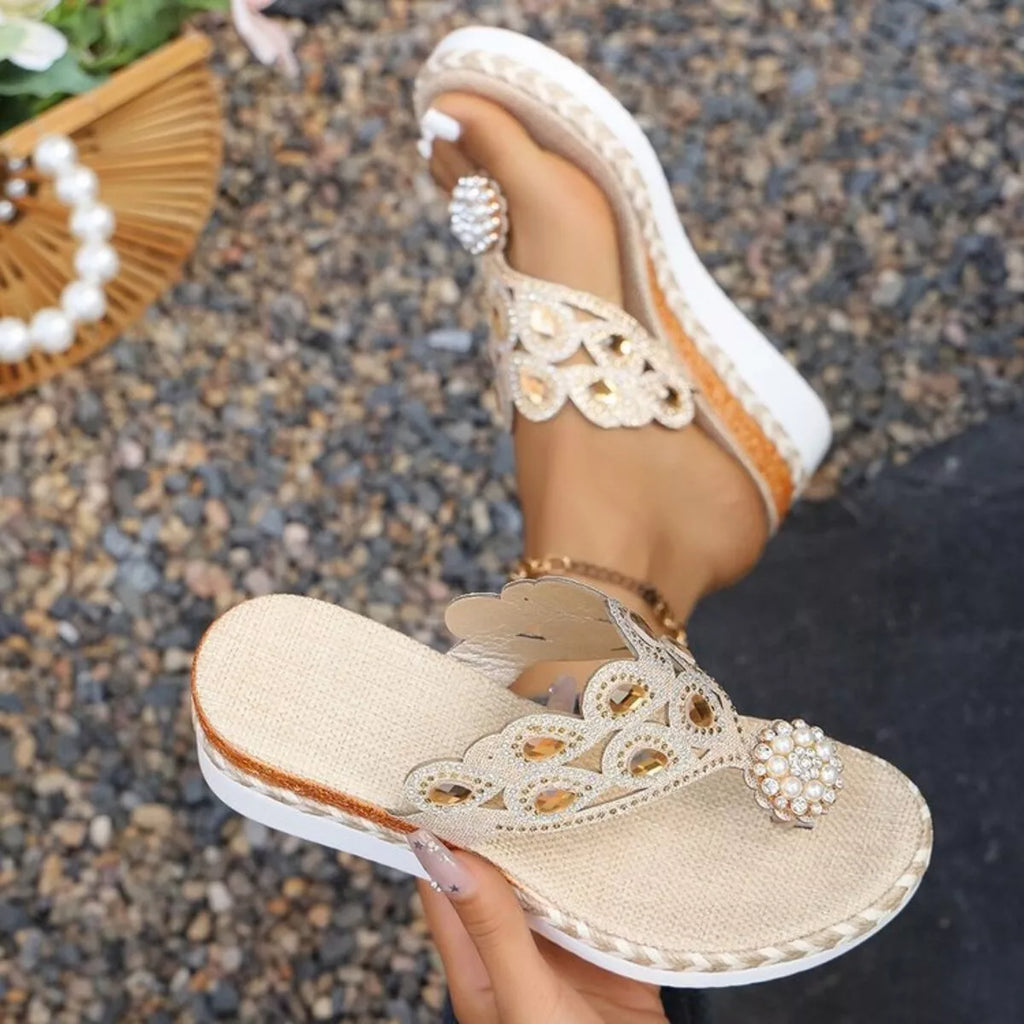Shopimist toe post wedge sandals with tan leather straps and cork wedge heel, perfect for summer casual wear